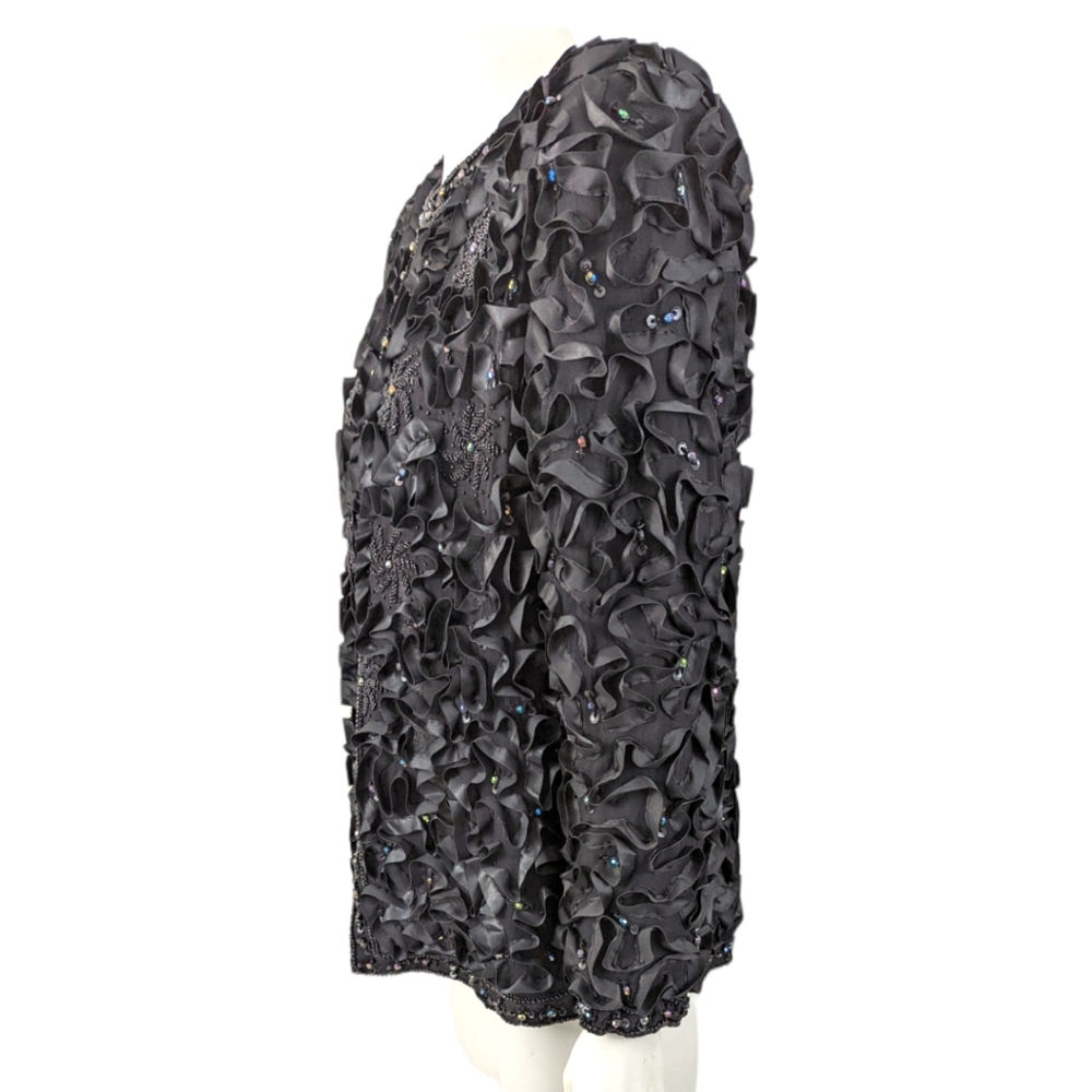 Laurence Kazar Vintage Beaded Embellished Silk Jacket Womens Small Black Formal - Picture 9 of 12